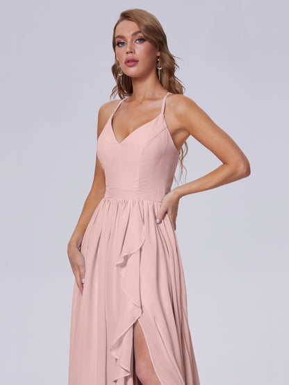 Teagan Elegant Straps Chiffon Long Bridesmaid Dresses