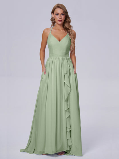 Teagan Elegant Straps Chiffon Long Bridesmaid Dresses