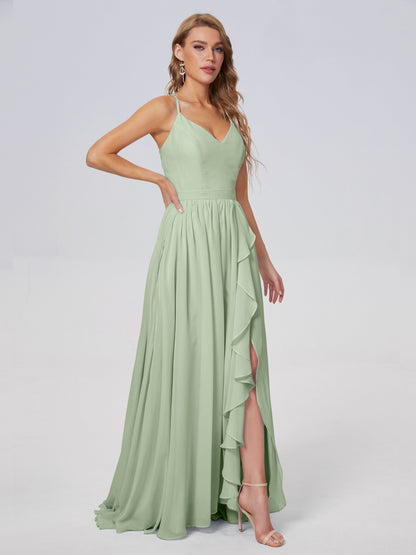 Teagan Elegant Straps Chiffon Long Bridesmaid Dresses