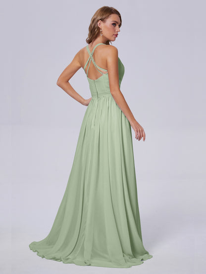 Teagan Elegant Straps Chiffon Long Bridesmaid Dresses