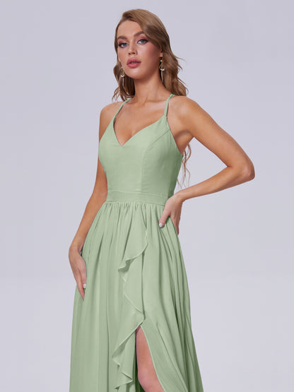 Teagan Elegant Straps Chiffon Long Bridesmaid Dresses