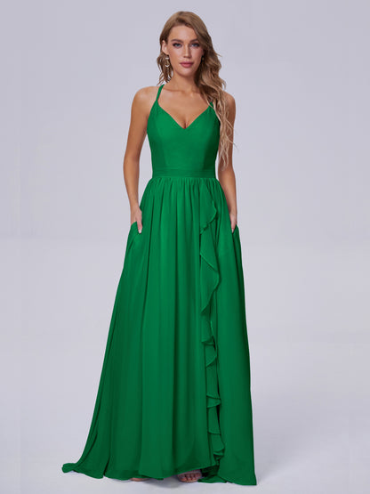 Teagan Elegant Straps Chiffon Long Bridesmaid Dresses