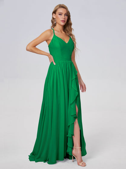 Teagan Elegant Straps Chiffon Long Bridesmaid Dresses