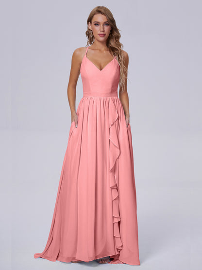 Teagan Elegant Straps Chiffon Long Bridesmaid Dresses