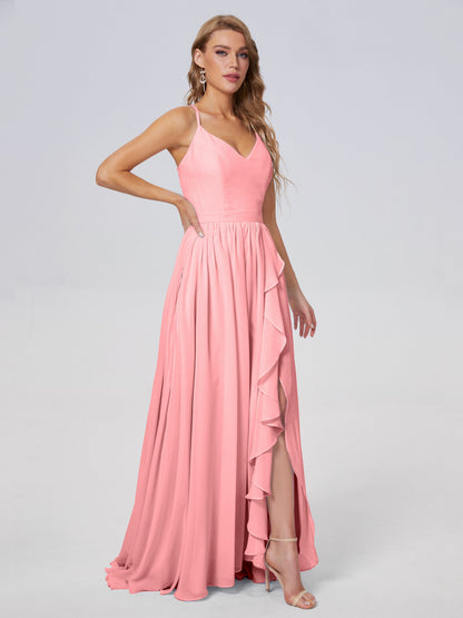 Teagan Elegant Straps Chiffon Long Bridesmaid Dresses