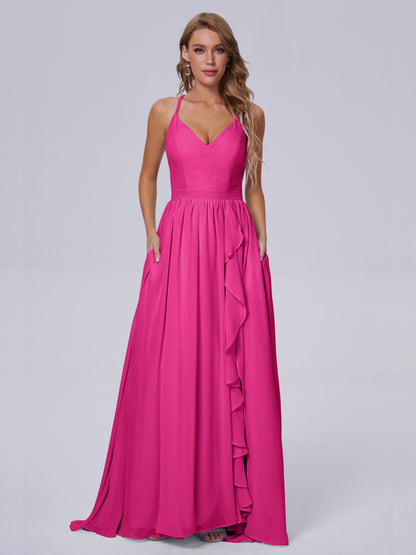 Teagan Elegant Straps Chiffon Long Bridesmaid Dresses