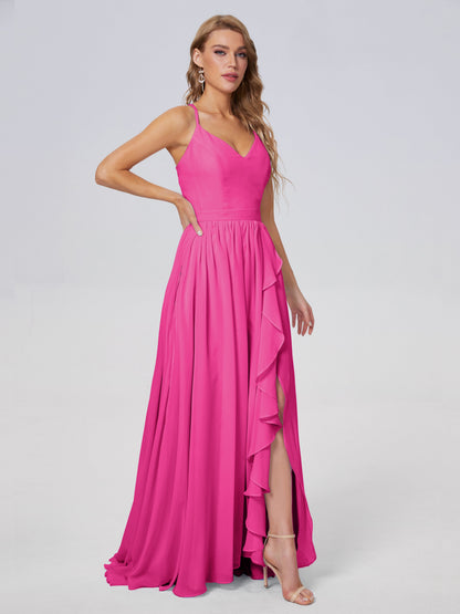 Teagan Elegant Straps Chiffon Long Bridesmaid Dresses