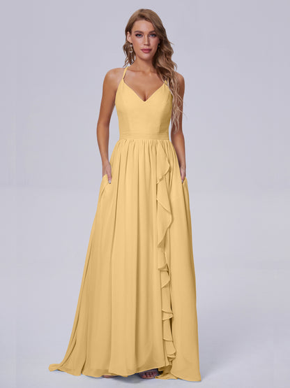 Teagan Elegant Straps Chiffon Long Bridesmaid Dresses