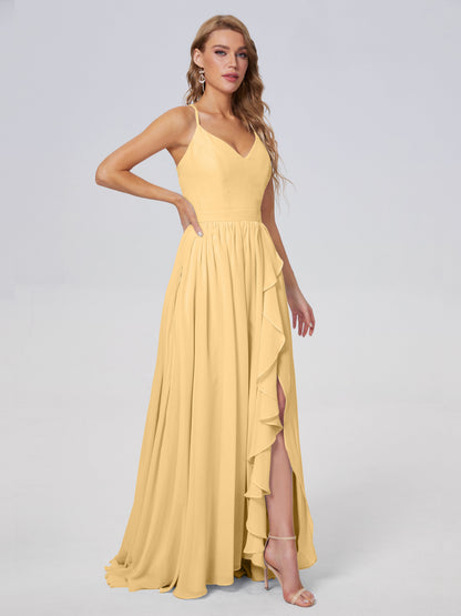 Teagan Elegant Straps Chiffon Long Bridesmaid Dresses