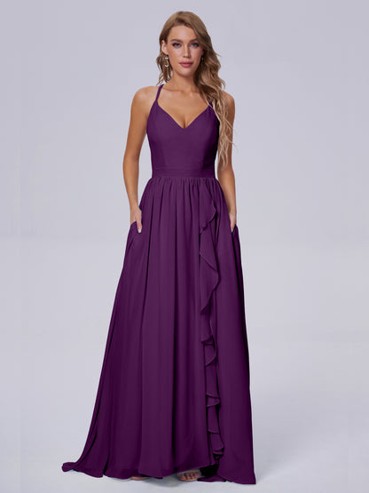 Teagan Elegant Straps Chiffon Long Bridesmaid Dresses