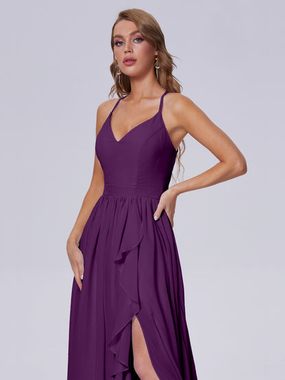 Teagan Elegant Straps Chiffon Long Bridesmaid Dresses