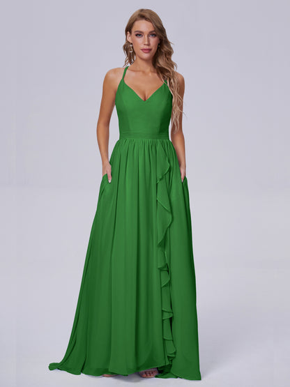 Teagan Elegant Straps Chiffon Long Bridesmaid Dresses