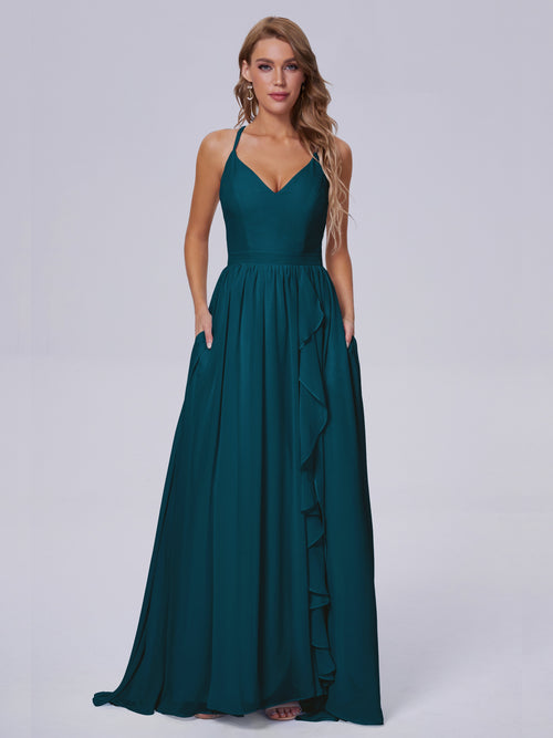 Teagan Elegant Straps Chiffon Long Bridesmaid Dresses