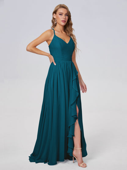 Teagan Elegant Straps Chiffon Long Bridesmaid Dresses
