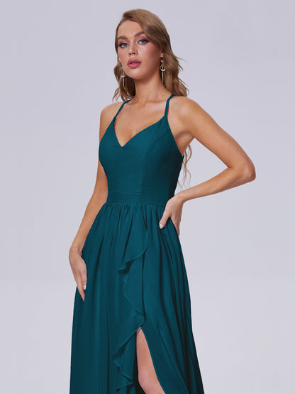 Teagan Elegant Straps Chiffon Long Bridesmaid Dresses