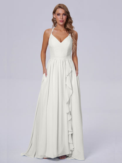 Teagan Elegant Straps Chiffon Long Bridesmaid Dresses