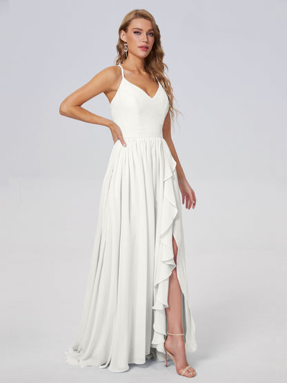 Teagan Elegant Straps Chiffon Long Bridesmaid Dresses