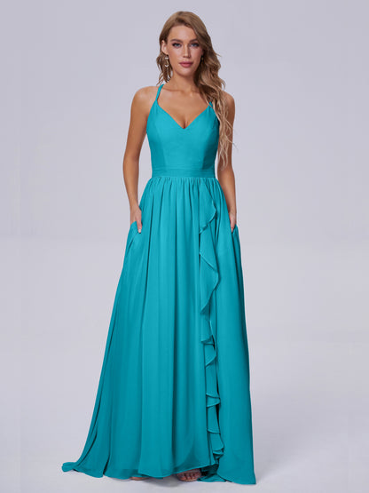 Teagan Elegant Straps Chiffon Long Bridesmaid Dresses
