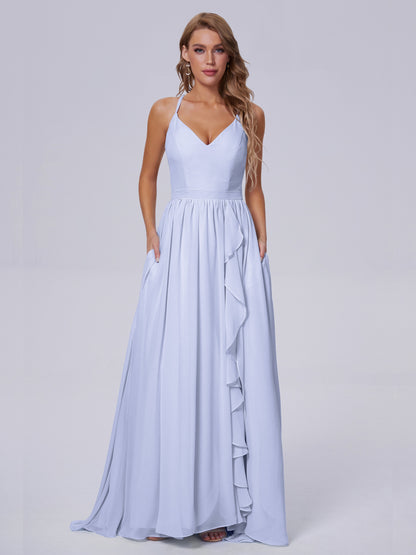 Teagan Elegant Straps Chiffon Long Bridesmaid Dresses