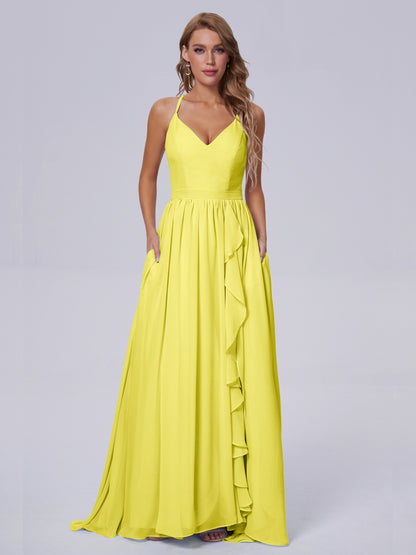 Teagan Elegant Straps Chiffon Long Bridesmaid Dresses