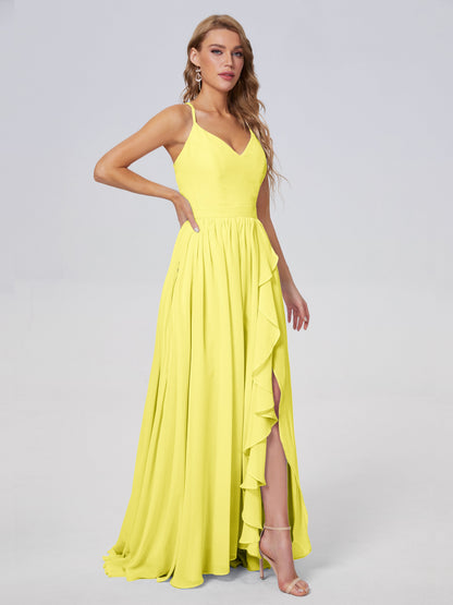 Teagan Elegant Straps Chiffon Long Bridesmaid Dresses