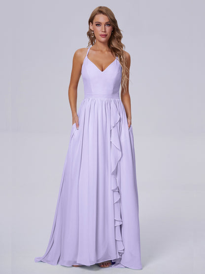 Teagan Elegant Straps Chiffon Long Bridesmaid Dresses