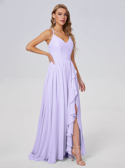 Teagan Elegant Straps Chiffon Long Bridesmaid Dresses