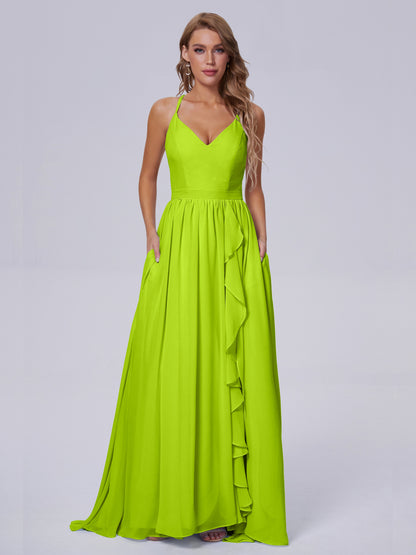 Teagan Elegant Straps Chiffon Long Bridesmaid Dresses