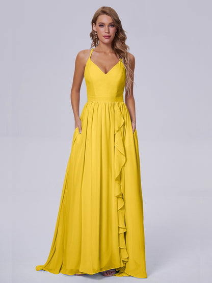 Teagan Elegant Straps Chiffon Long Bridesmaid Dresses
