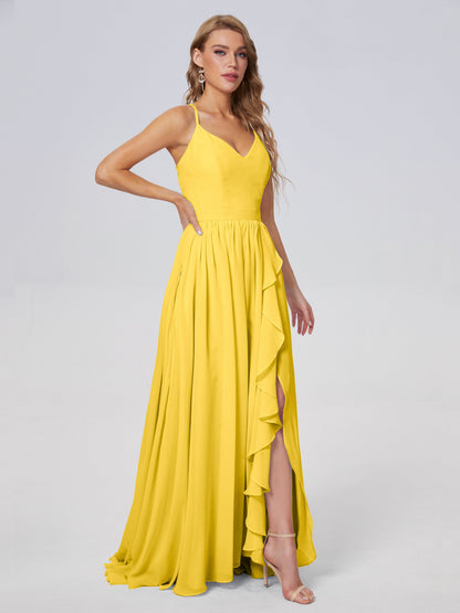 Teagan Elegant Straps Chiffon Long Bridesmaid Dresses
