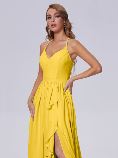 Teagan Elegant Straps Chiffon Long Bridesmaid Dresses