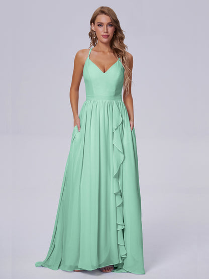 Teagan Elegant Straps Chiffon Long Bridesmaid Dresses