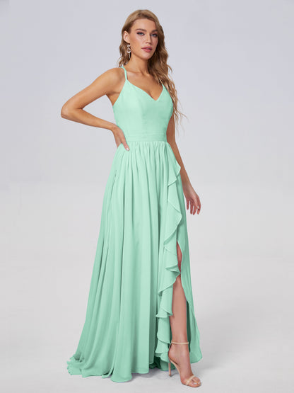 Teagan Elegant Straps Chiffon Long Bridesmaid Dresses