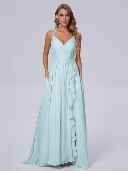 Teagan Elegant Straps Chiffon Long Bridesmaid Dresses