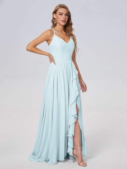 Teagan Elegant Straps Chiffon Long Bridesmaid Dresses