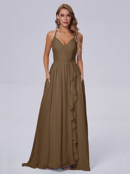 Teagan Elegant Straps Chiffon Long Bridesmaid Dresses