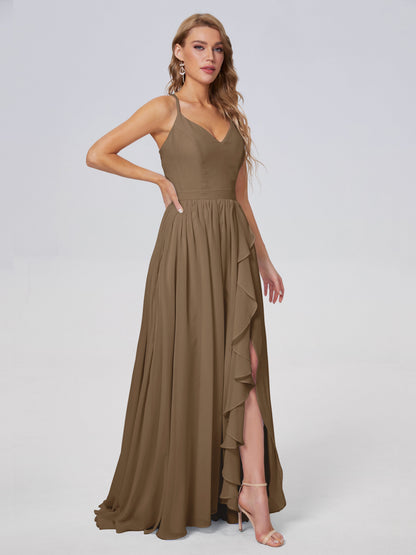 Teagan Elegant Straps Chiffon Long Bridesmaid Dresses