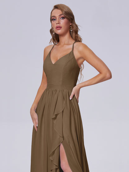 Teagan Elegant Straps Chiffon Long Bridesmaid Dresses