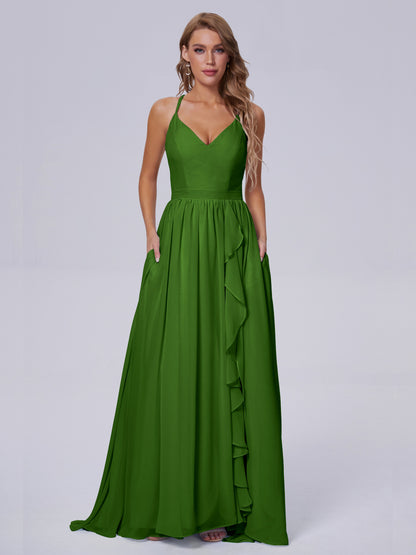 Teagan Elegant Straps Chiffon Long Bridesmaid Dresses