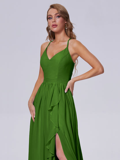 Teagan Elegant Straps Chiffon Long Bridesmaid Dresses