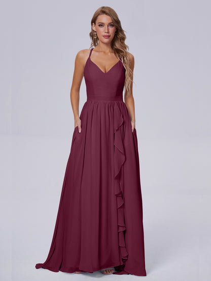 Teagan Elegant Straps Chiffon Long Bridesmaid Dresses