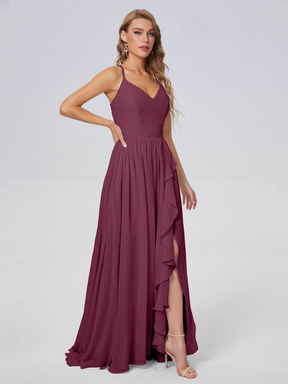 Teagan Elegant Straps Chiffon Long Bridesmaid Dresses