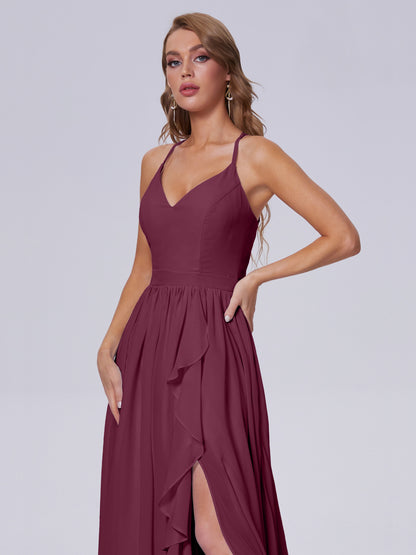 Teagan Elegant Straps Chiffon Long Bridesmaid Dresses