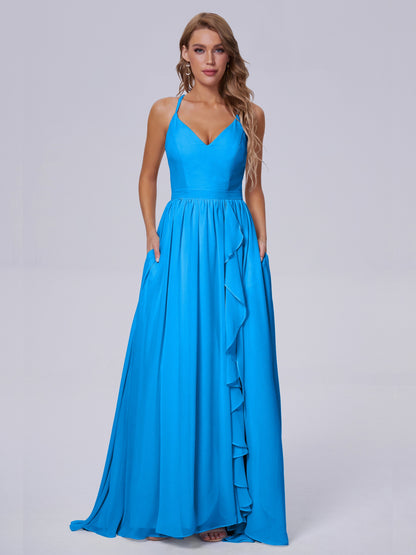 Teagan Elegant Straps Chiffon Long Bridesmaid Dresses