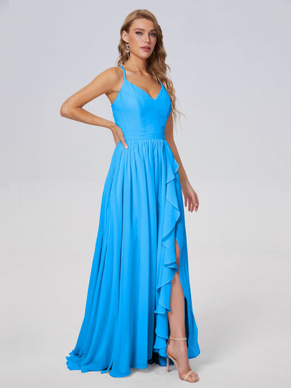 Teagan Elegant Straps Chiffon Long Bridesmaid Dresses