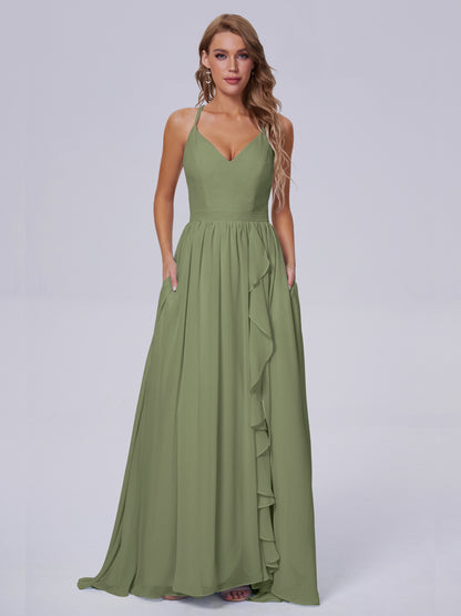 Teagan Elegant Straps Chiffon Long Bridesmaid Dresses