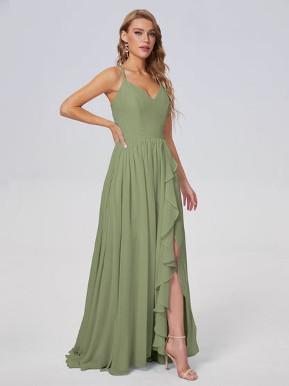 Teagan Elegant Straps Chiffon Long Bridesmaid Dresses