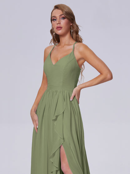Teagan Elegant Straps Chiffon Long Bridesmaid Dresses