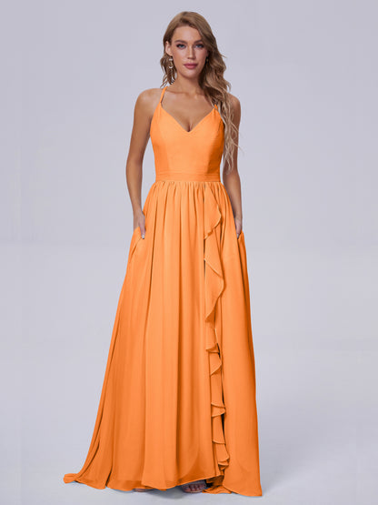 Teagan Elegant Straps Chiffon Long Bridesmaid Dresses