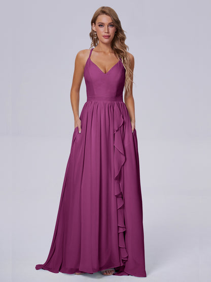 Teagan Elegant Straps Chiffon Long Bridesmaid Dresses